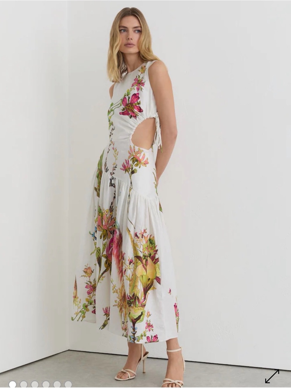 Reiss Linen Floral Cut-Out White Midi Dress - Women